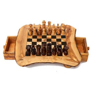 Large Olive Wood Chess Board with Luxury Storage Drawers 🏆