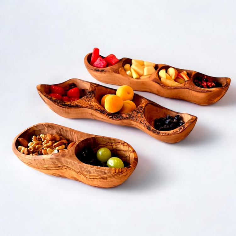 Handcrafted Two-Cavity Tunisian Olive Wood Serving Bowl – Eco-Friendly, Sustainable & Unique - Image 2