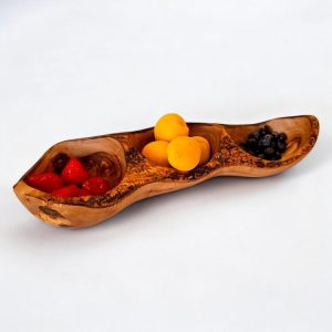 Handcrafted Three-Cavity Tunisian Olive Wood Bowl – Sustainable, Stylish & Multi-Purpose