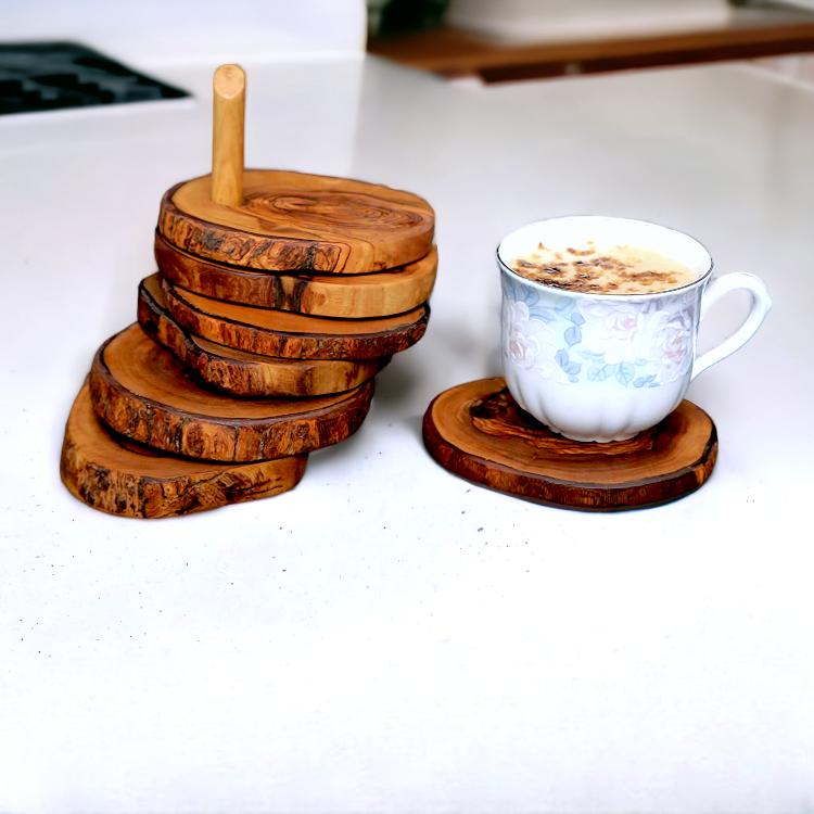 OLIVE WOOD COASTER HOLDER SET | 6 PIECE SET | HANDCRAFTED BY LAZER CRAFTZ - Image 6