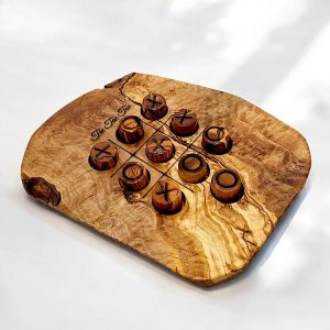 HANDCRAFTED OLIVE WOOD NOUGHTS AND CROSSES GAME