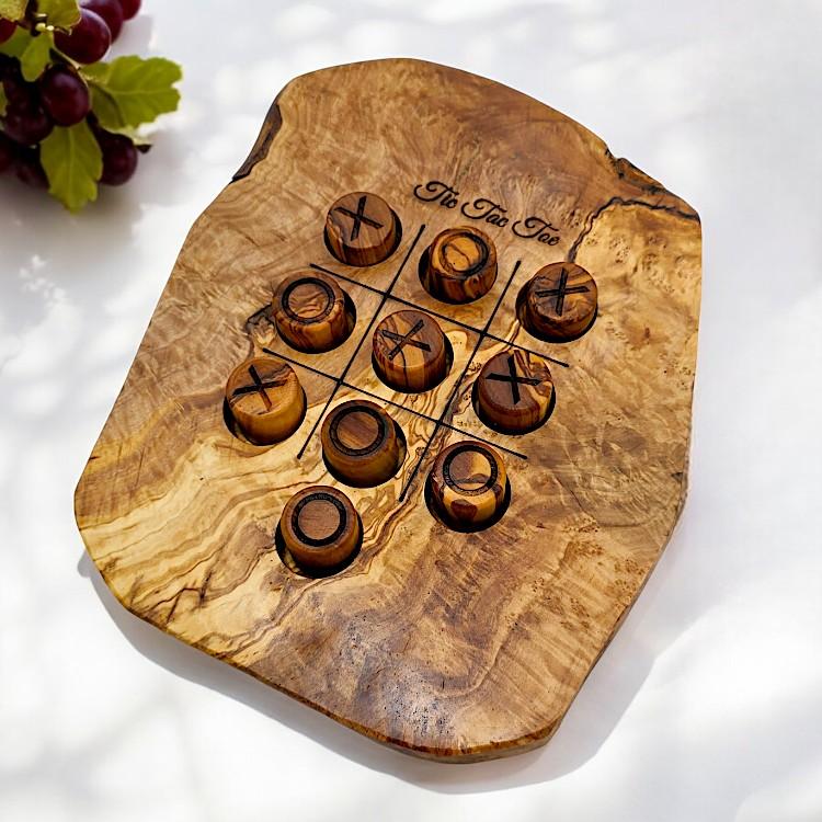 HANDCRAFTED OLIVE WOOD NOUGHTS AND CROSSES GAME - Image 2