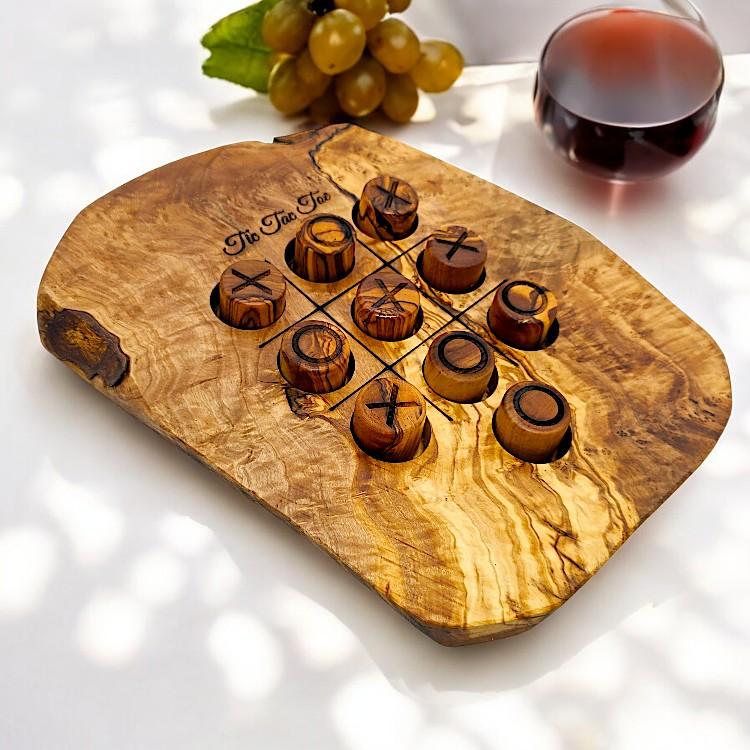 HANDCRAFTED OLIVE WOOD NOUGHTS AND CROSSES GAME - Image 5