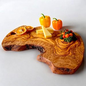 40cm IRREGULAR-SHAPED OLIVE WOOD CHARCUTERIE & SERVING BOARD WITH HOLE