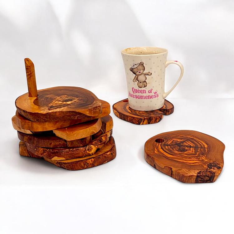 OLIVE WOOD COASTER HOLDER SET | 6 PIECE SET | HANDCRAFTED BY LAZER CRAFTZ - Image 3
