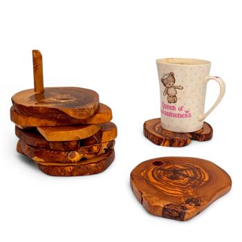 OLIVE WOOD COASTER HOLDER SET | 6 PIECE SET | HANDCRAFTED BY LAZER CRAFTZ - Image 4