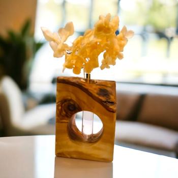 Double-Tube Olive Wood Display Vase - Image 4