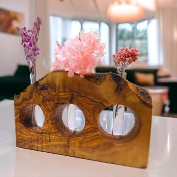 Double-Tube Olive Wood Display Vase - Image 2